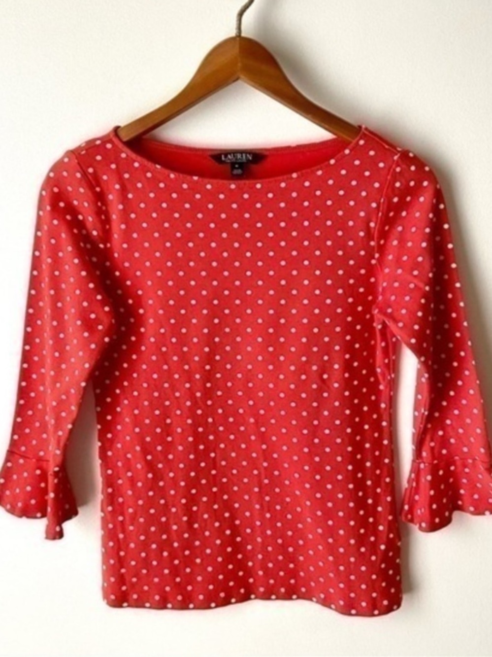 RALPH LAUREN Red Polk Dot
Bell Sleeve Top Sz 1X
